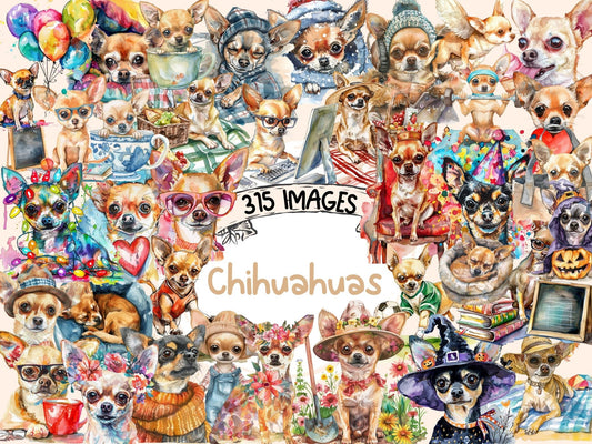 Chihuahuas Watercolor Clipart - High - Quality Instant Digital Download for Creative Projects