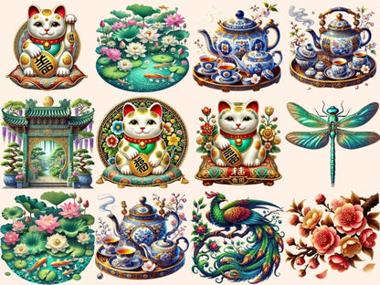 Chinoiserie Summer (P1) Clipart blue white clipart - Wonders Artist