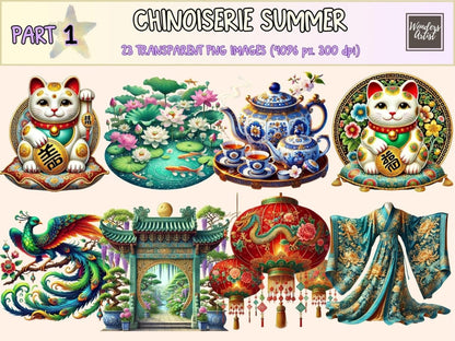 Chinoiserie Summer (P1) Clipart blue white clipart - Wonders Artist