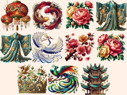 Chinoiserie Summer (P1) Clipart blue white clipart - Wonders Artist