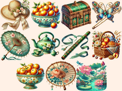Chinoiserie Summer (P2) Clipart blue white clipart - Wonders Artist