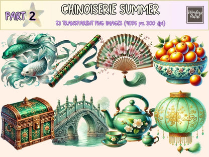 Chinoiserie Summer (P2) Clipart blue white clipart - Wonders Artist