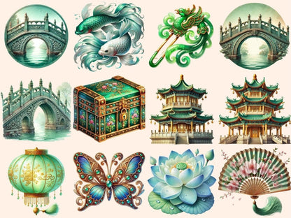 Chinoiserie Summer (P2) Clipart blue white clipart - Wonders Artist