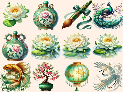 Chinoiserie Summer (P3) Clipart blue white clipart - Wonders Artist