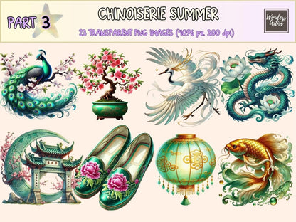 Chinoiserie Summer (P3) Clipart blue white clipart - Wonders Artist