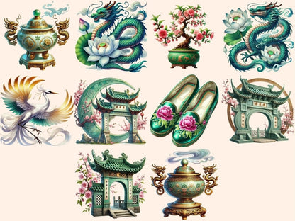 Chinoiserie Summer (P3) Clipart blue white clipart - Wonders Artist