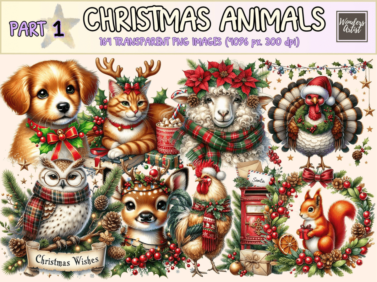Christmas Animals Clipart Animal Clipart Animal Illustrations autopost - WondersArtist