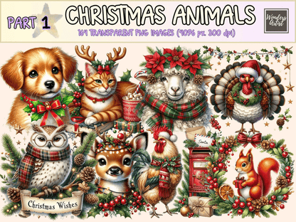 Christmas Animals Clipart Animal Clipart Animal Illustrations autopost - WondersArtist