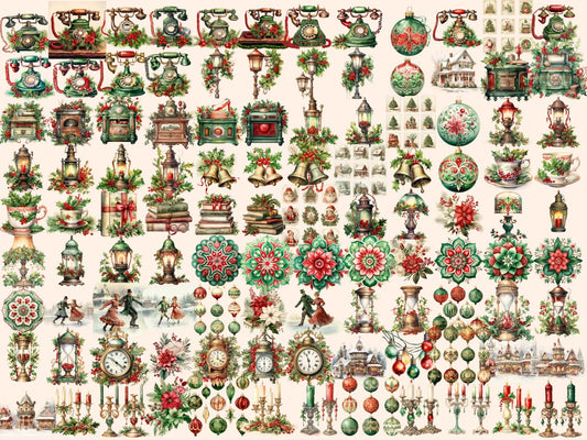 Christmas Antiques Watercolor Clipart