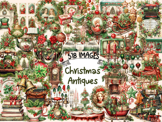 Christmas Antiques Watercolor Clipart - High - Quality Instant Digital Download for Creative Projects