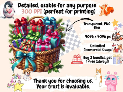 Christmas Baskets Clipart Basket of Gifts - Wonders Artist