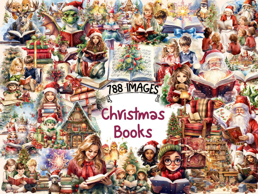 Christmas Books Watercolor Clipart - High - Quality Instant Digital Download for Creative Projects