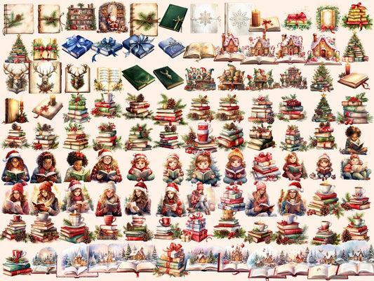 Christmas Books Watercolor Clipart