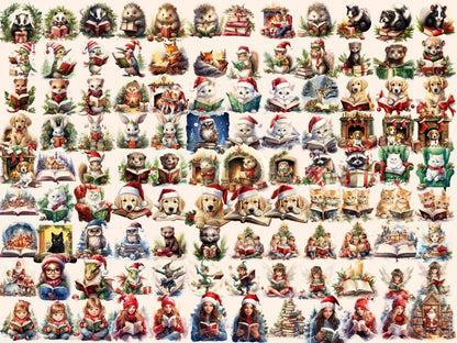 Christmas Books Watercolor Clipart - High - Quality Instant Digital Download for Creative Projects