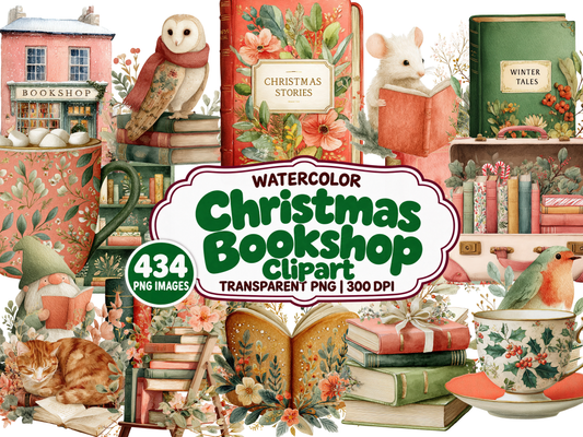 Christmas Bookshop Watercolor Clipart — approved cover