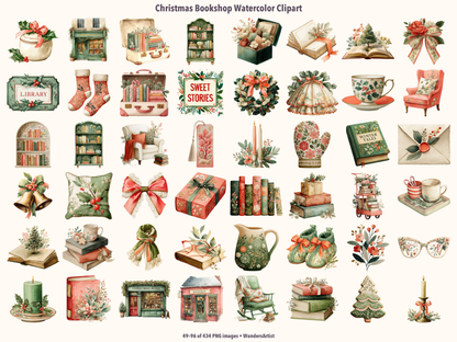 Christmas Bookshop Watercolor Clipart — preview grid 2