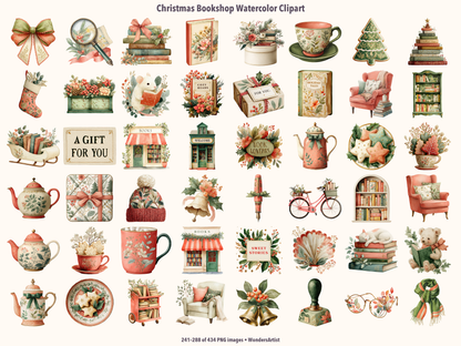 Christmas Bookshop Watercolor Clipart — preview grid 6