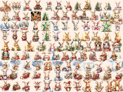 Christmas Bunnies Watercolor Clipart bunny clipart - Wonders Artist