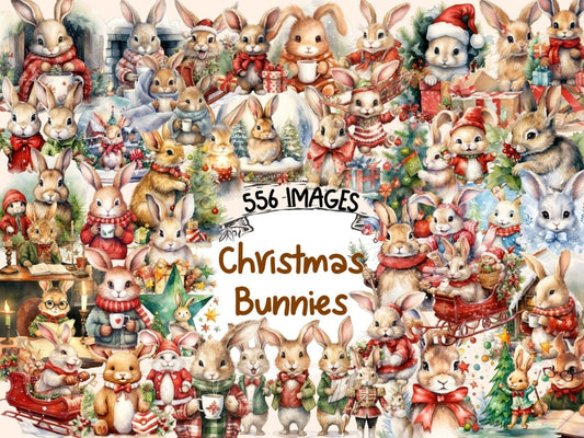 Christmas Bunnies Watercolor Clipart bunny clipart - Wonders Artist