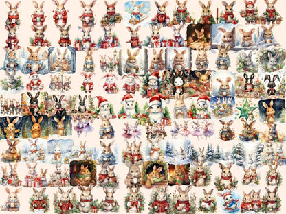 Christmas Bunnies Watercolor Clipart bunny clipart - Wonders Artist