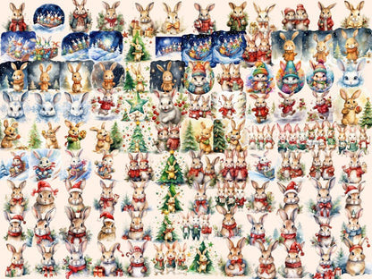 Christmas Bunnies Watercolor Clipart bunny clipart - Wonders Artist
