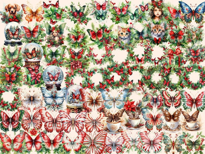 Christmas Butterflies Watercolor Clipart butterflies clipart - Wonders Artist