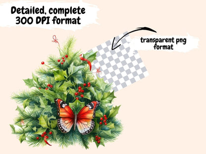 Christmas Butterflies Watercolor Clipart butterflies clipart - Wonders Artist