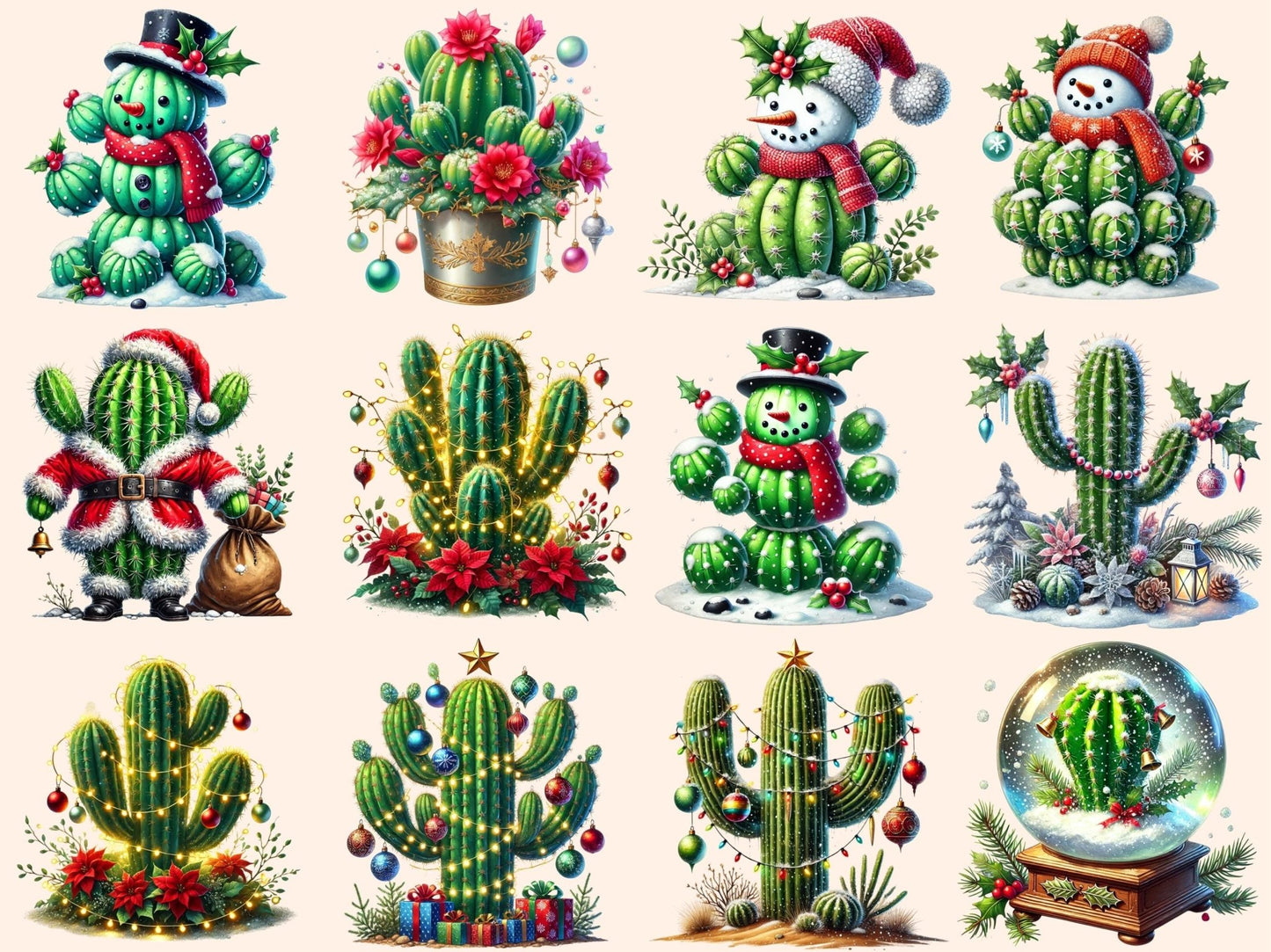 Christmas Cactus (P1) Clipart - High - Quality Instant Digital Download for Creative Projects