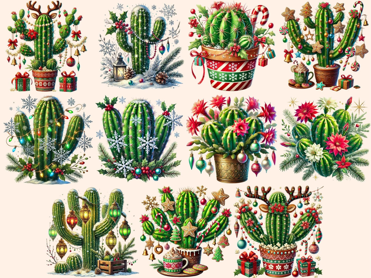 Christmas Cactus (P1) Clipart - High - Quality Instant Digital Download for Creative Projects