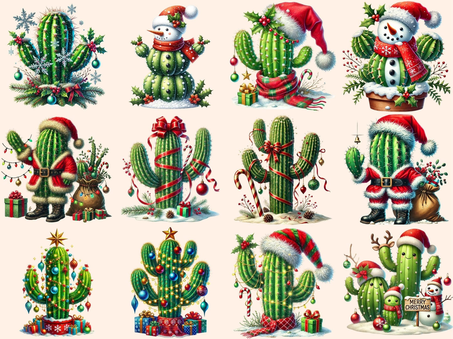 Christmas Cactus (P2) Clipart - High - Quality Instant Digital Download for Creative Projects