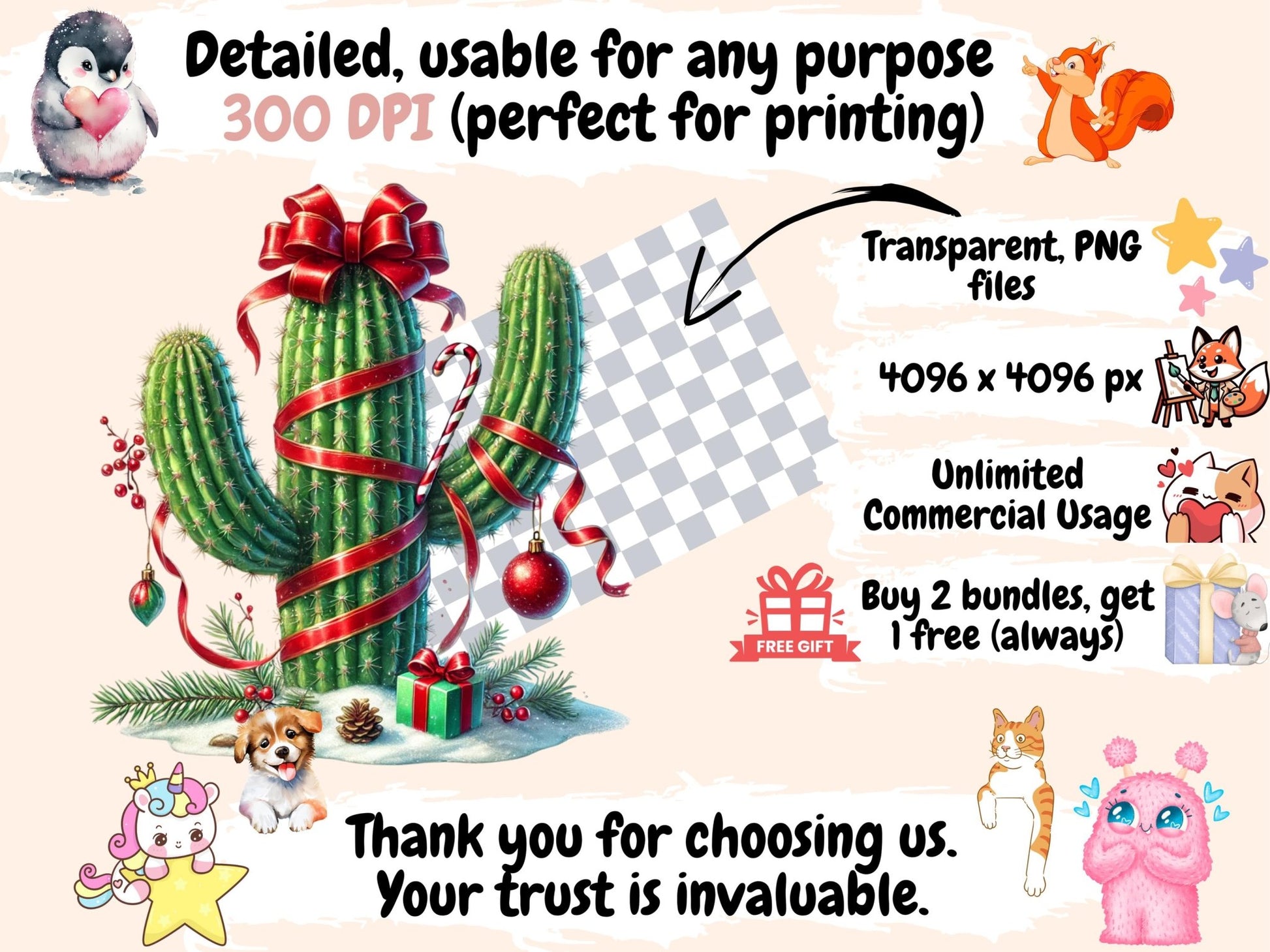 Christmas Cactus (P2) Clipart - High - Quality Instant Digital Download for Creative Projects