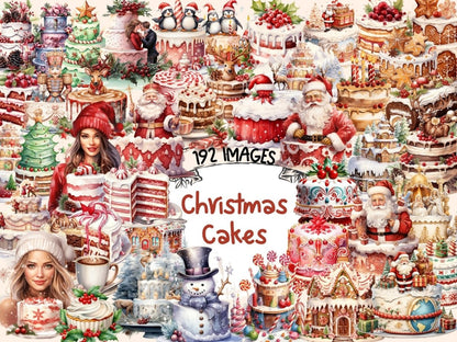 Christmas Cakes Watercolor Clipart cake clipart - Wonders Artist