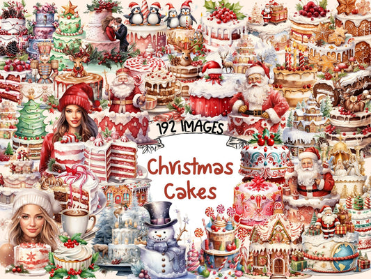 Christmas Cakes Watercolor Clipart - High - Quality Instant Digital Download for Creative Projects