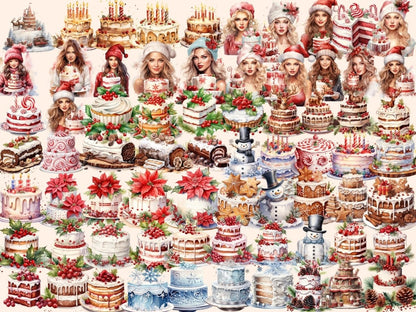 Christmas Cakes Watercolor Clipart cake clipart - Wonders Artist
