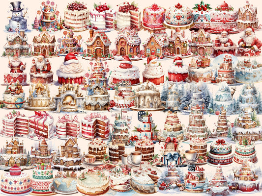 Christmas Cakes Watercolor Clipart