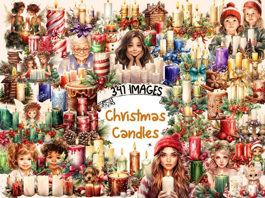 Christmas Candles Watercolor Clipart candle printables - Wonders Artist