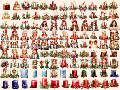 Christmas Candles Watercolor Clipart candle printables - Wonders Artist