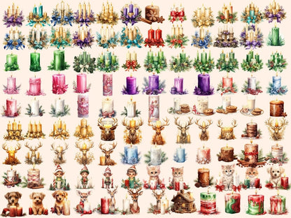 Christmas Candles Watercolor Clipart candle printables - Wonders Artist