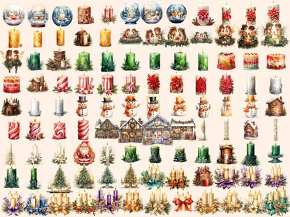 Christmas Candles Watercolor Clipart candle printables - Wonders Artist