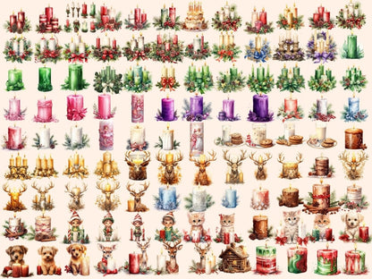 Christmas Candles Watercolor Clipart candle printables - Wonders Artist