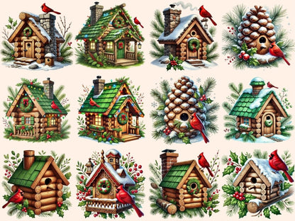 Christmas Cardinal Birdhouses Clipart Birdhouse Printables - Wonders Artist