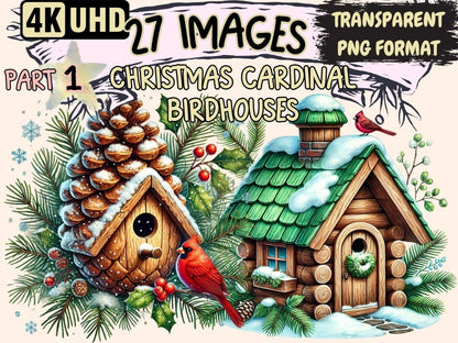 Christmas Cardinal Birdhouses Clipart Birdhouse Printables - Wonders Artist