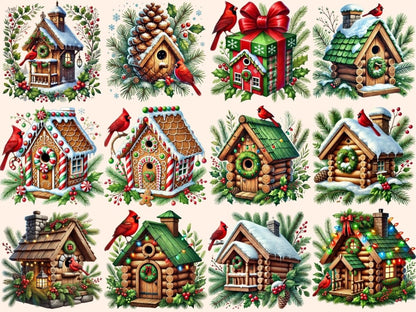 Christmas Cardinal Birdhouses Clipart Birdhouse Printables - Wonders Artist