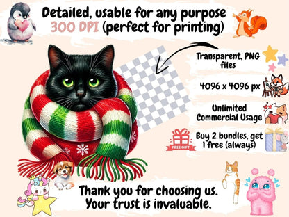 Christmas Cats Clipart Cat Clipart - Wonders Artist