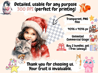 Christmas Cats Watercolor Clipart cat clipart - Wonders Artist