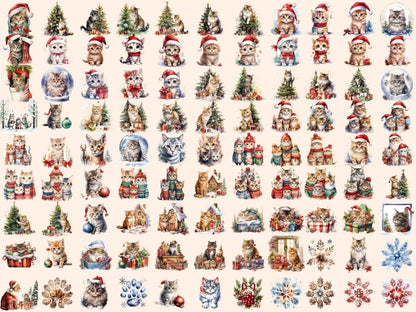 Christmas Cats Watercolor Clipart cat clipart - Wonders Artist