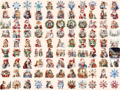 Christmas Cats Watercolor Clipart cat clipart - Wonders Artist