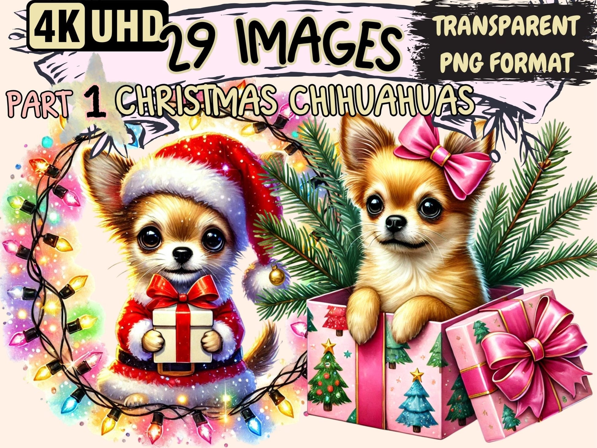 Christmas Chihuahuas Clipart - High - Quality Instant Digital Download for Creative Projects