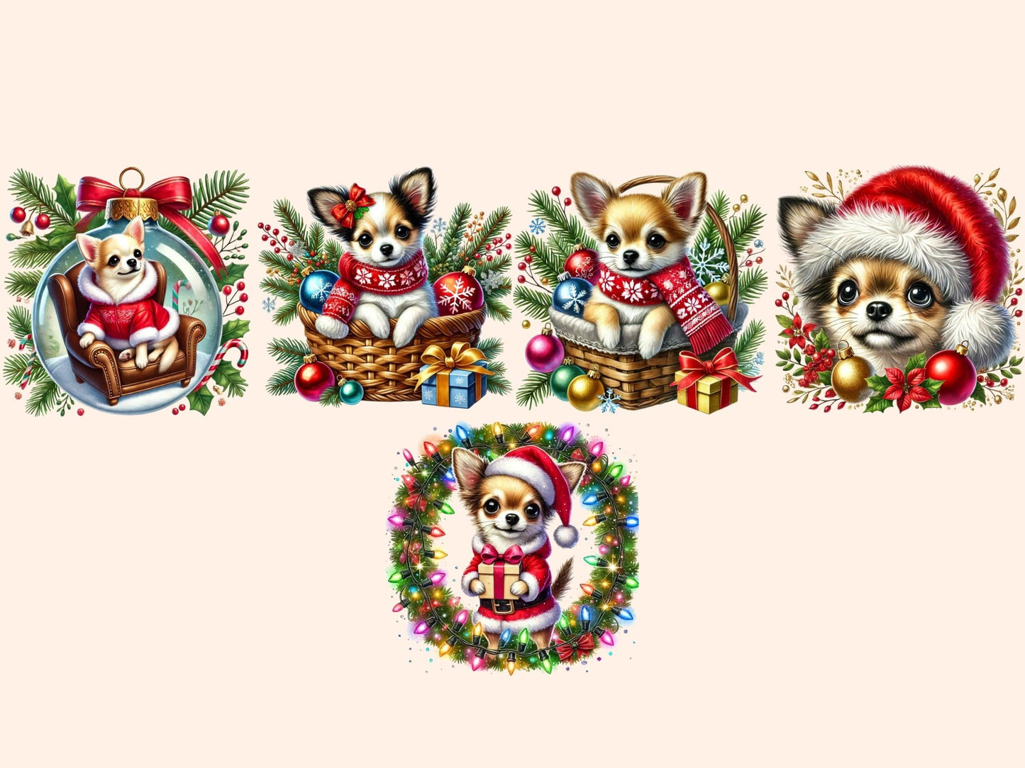 Christmas Chihuahuas Clipart - High - Quality Instant Digital Download for Creative Projects