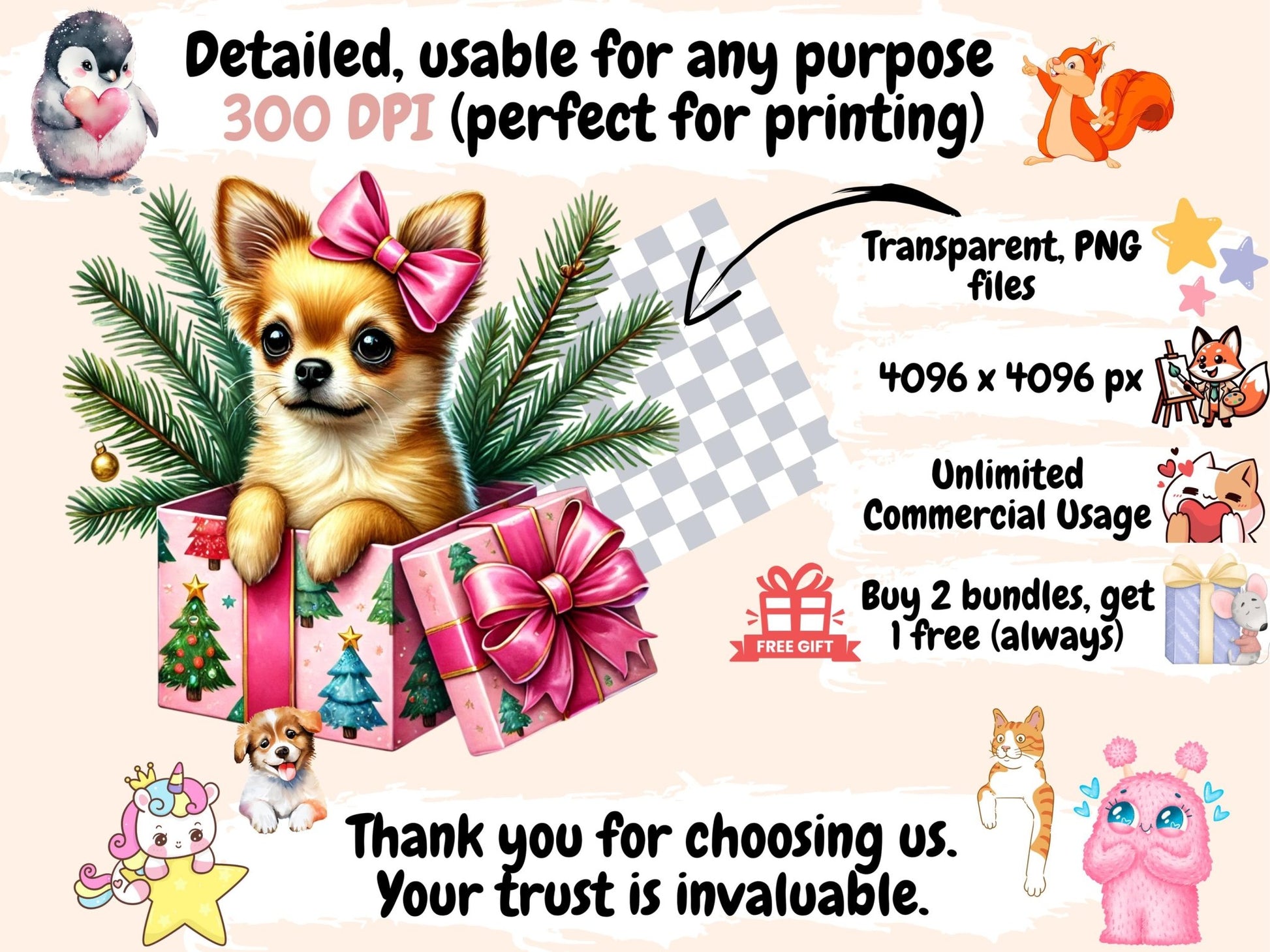 Christmas Chihuahuas Clipart - High - Quality Instant Digital Download for Creative Projects